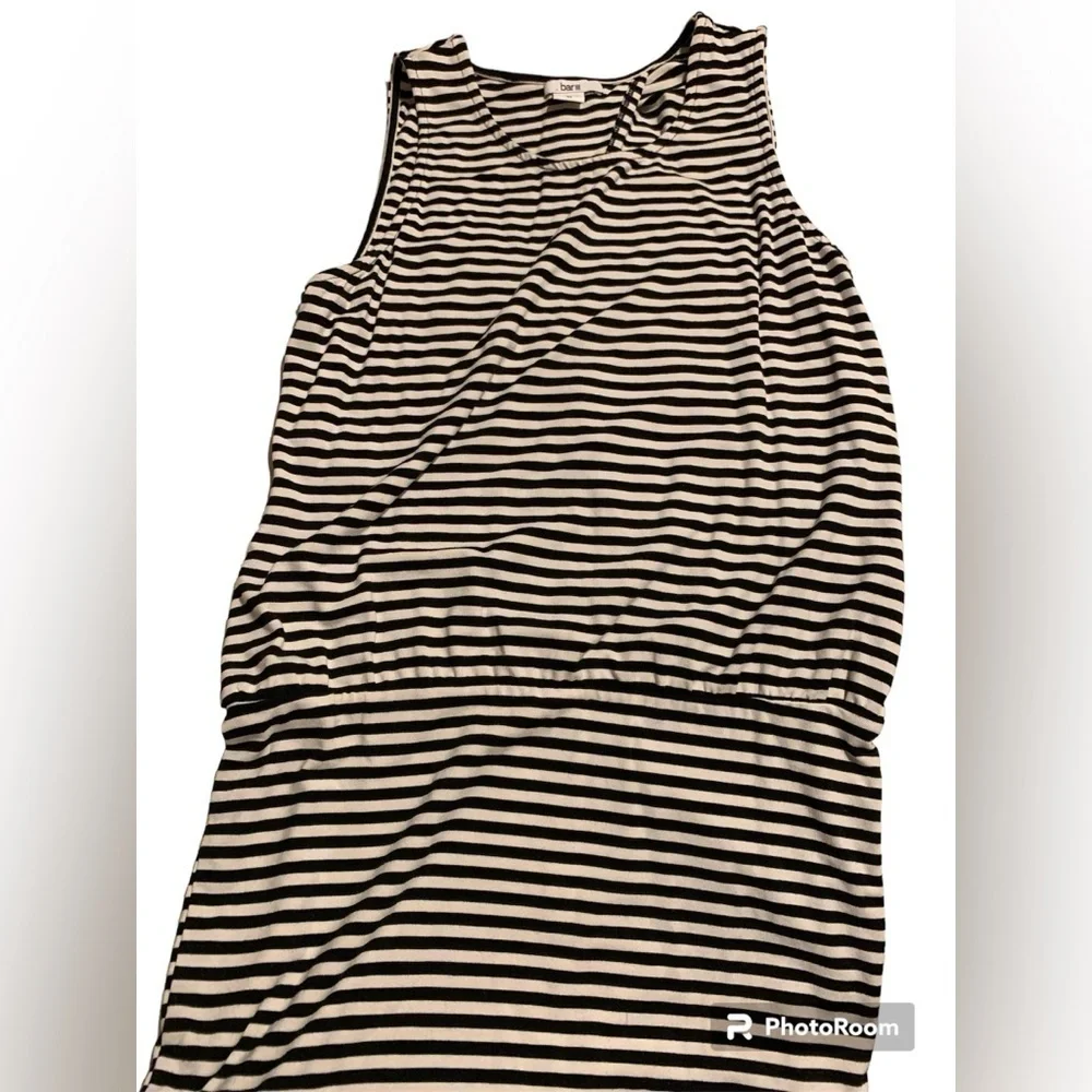 EUC Bar III black/white M striped midi dress with elastic waist - Picture 2 of 3